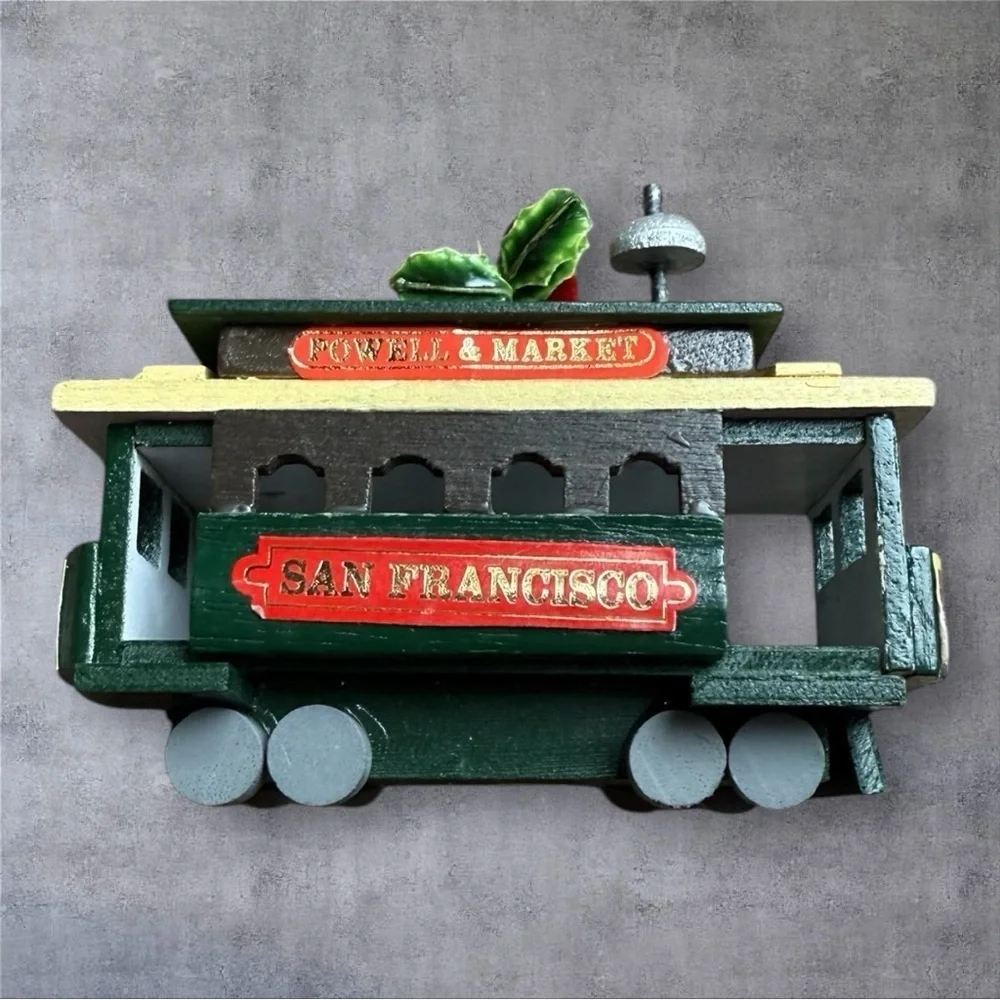 Vintage San Francisco Powell & Market Wood Train Car Trolley Christmas Ornament